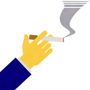 煙草を手に持つ